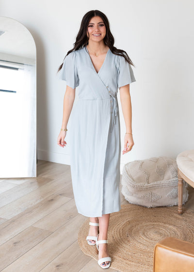 Sonya Dusty Blue Wrap Dress