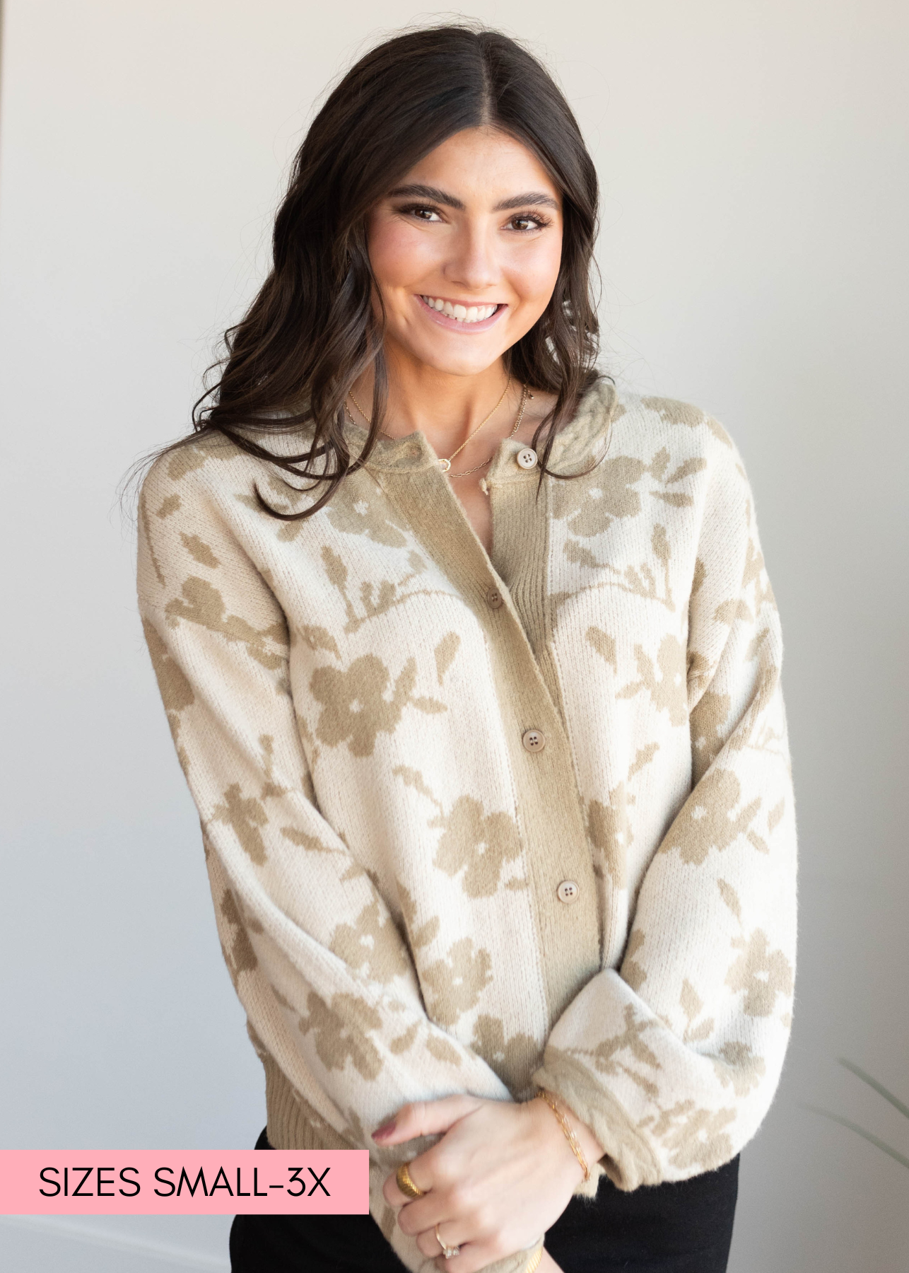 Long sleeve taupe floral cardigan