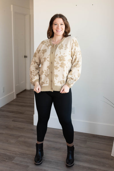 Plus size taupe floral cardigan