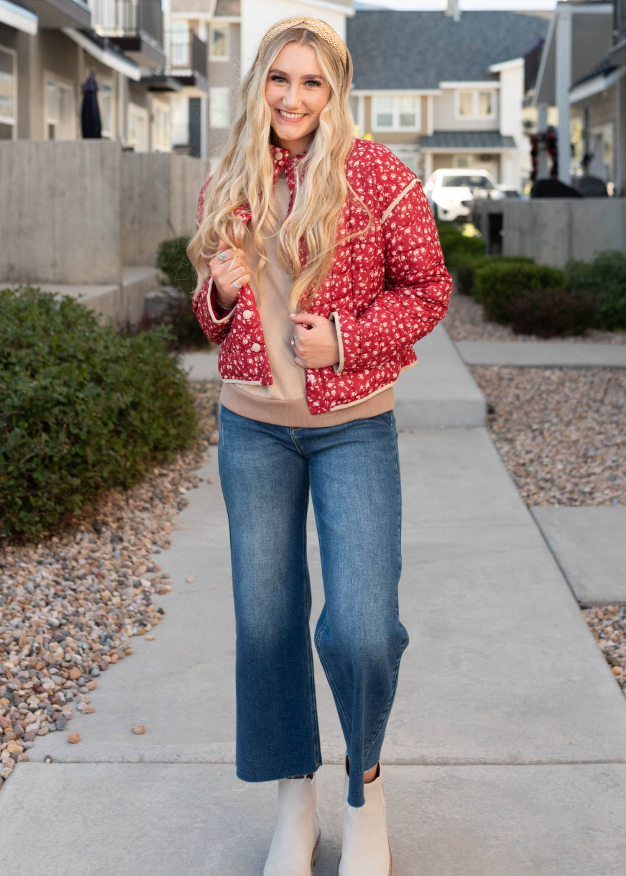 Red flroal quilted jacket