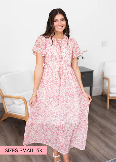 PInk floral tiered dress