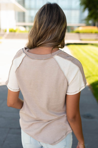 Back view of the mocha ribbed top