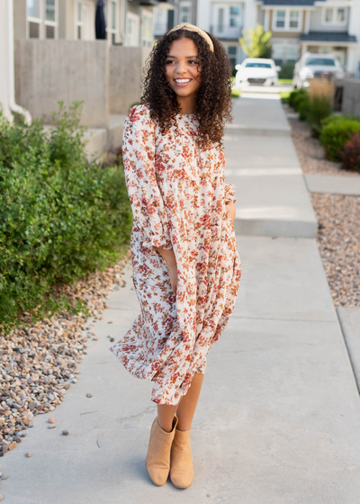 Cream floral tiered dress