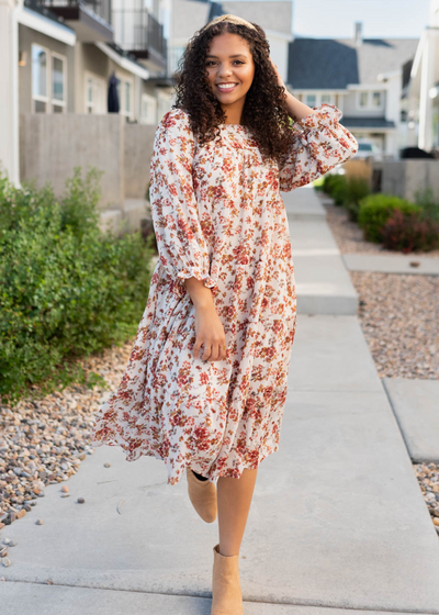 Cream floral tiered dress