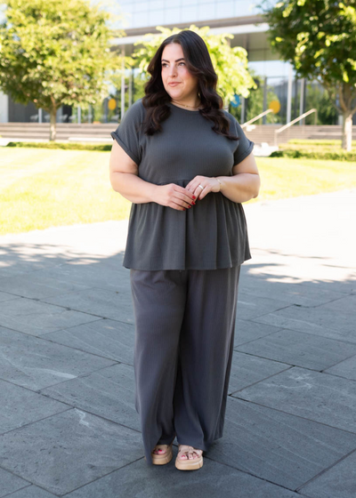 Plus size charcoal rib knit top