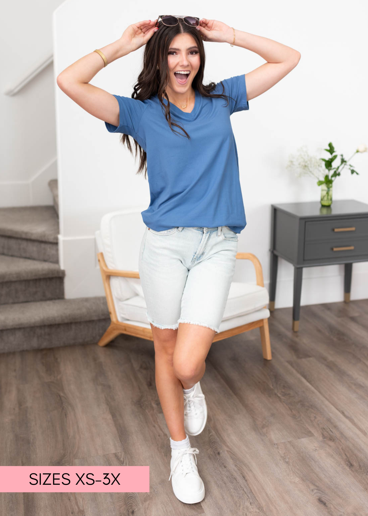 Classic blue v-neck top