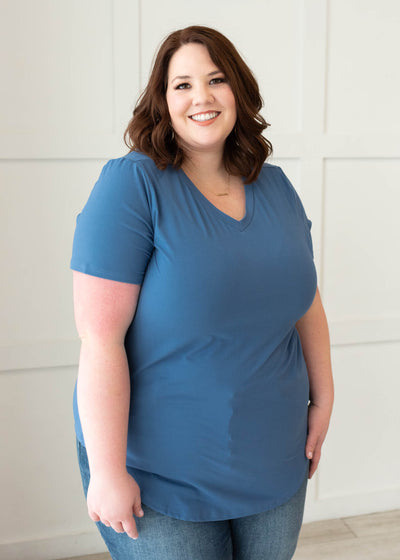 Plus size classic blue v-neck top