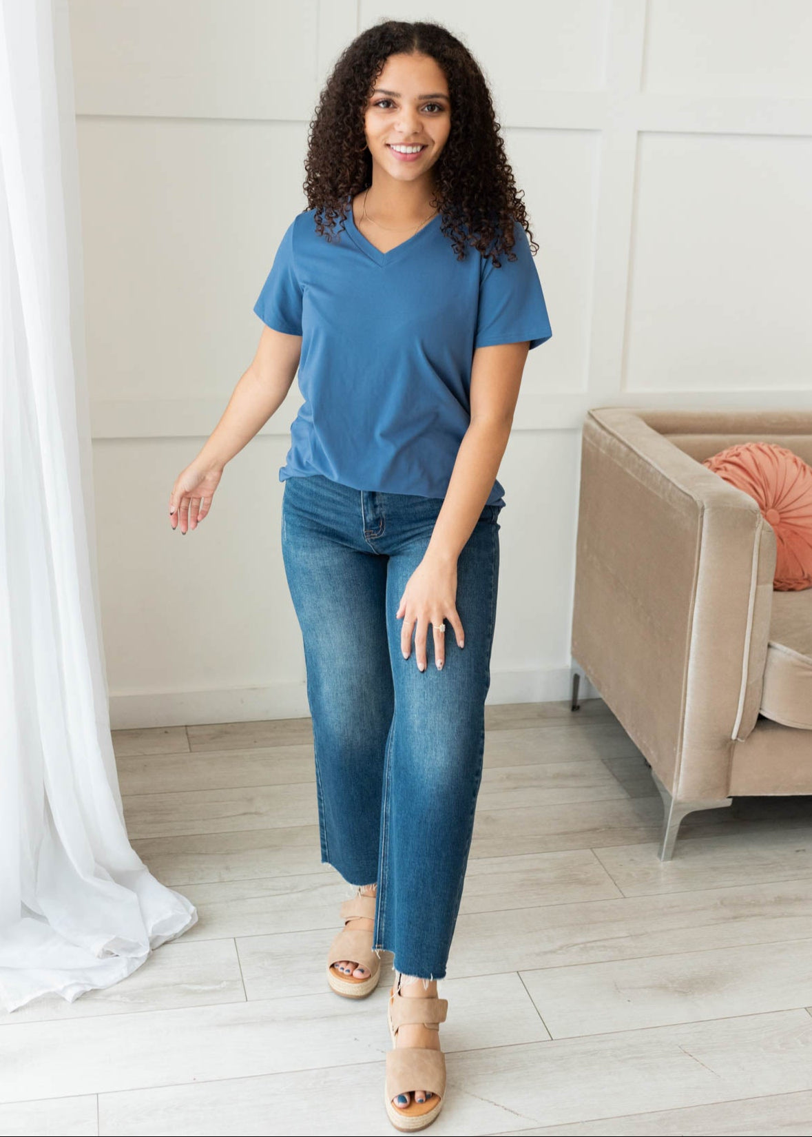 Soft classic blue v-neck top