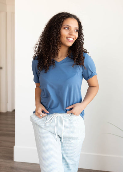 Classic blue v-neck top