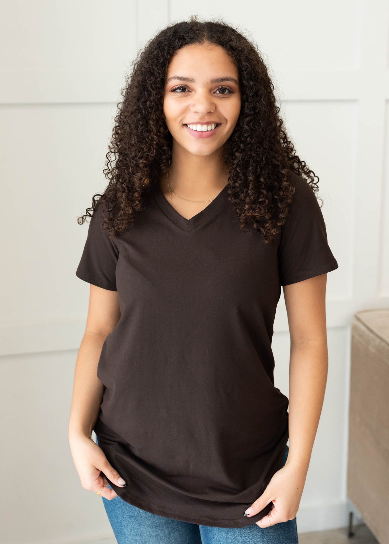 Classic brown v-neck top