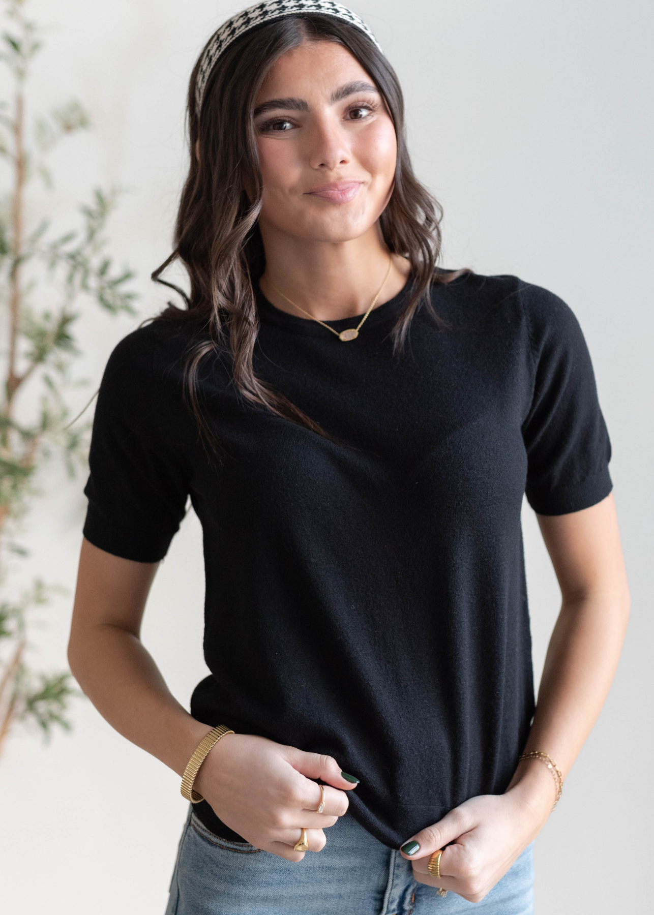 Black top with short sleeves