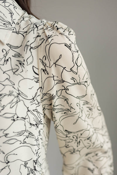 Close up of the floral pattern on the white floral pattern dress