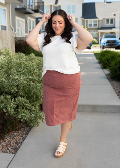 Plus size light weight dusty rose corduroy skirt