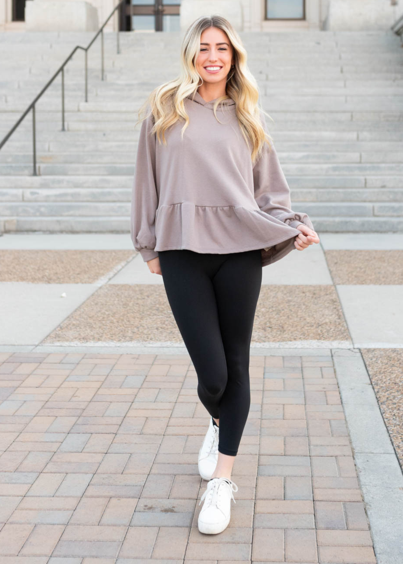 Mocha ruffle pullover with long sleeves