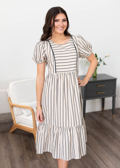 Short sleeve navy stripe dress