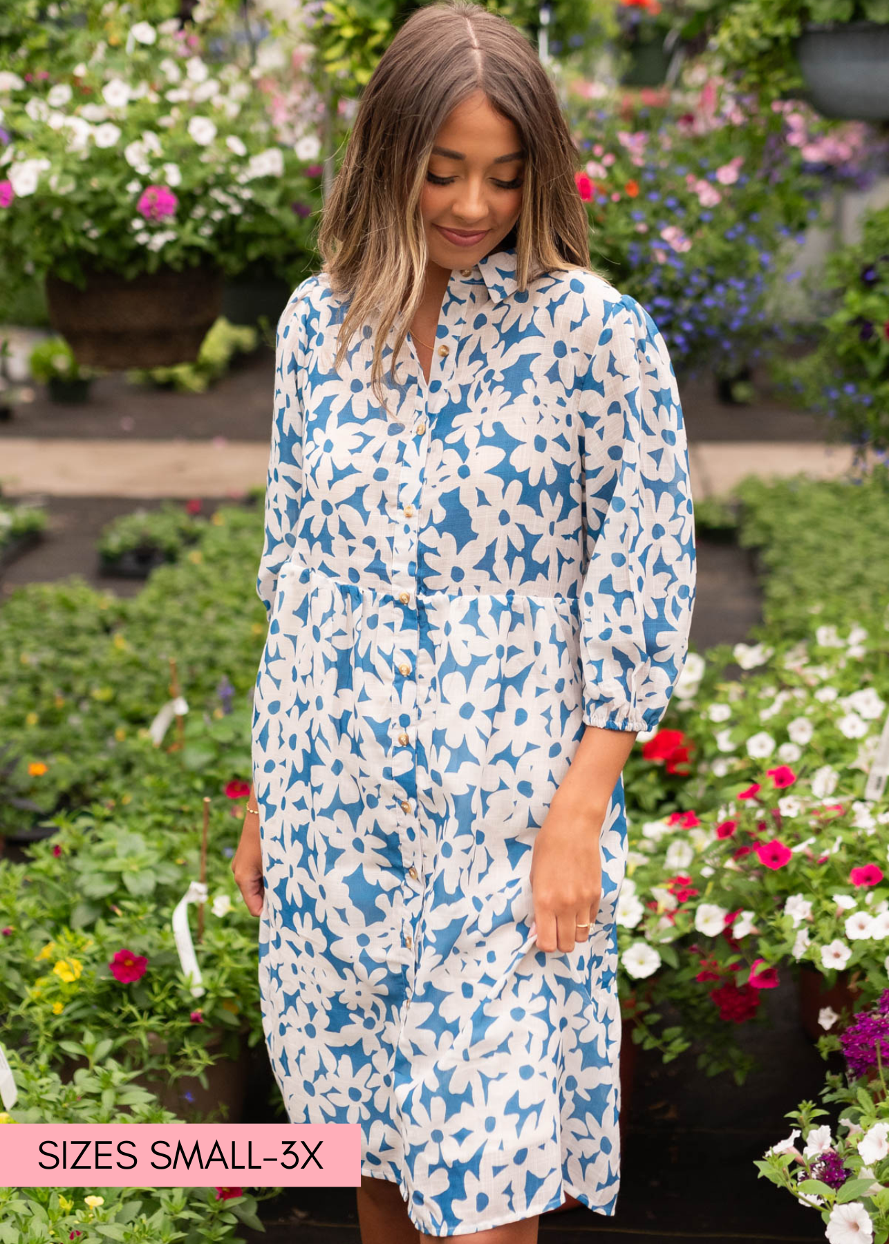 Zoe Blue Floral Button Up Dress