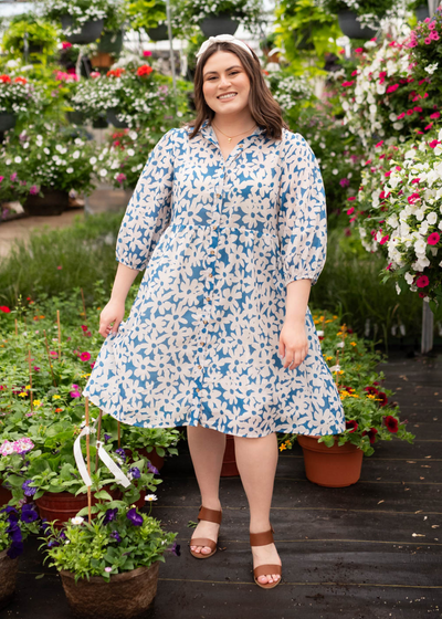 Zoe Blue Floral Button Up Dress