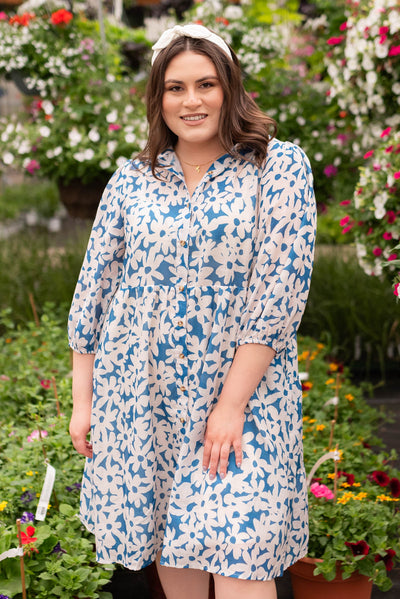 Zoe Blue Floral Button Up Dress