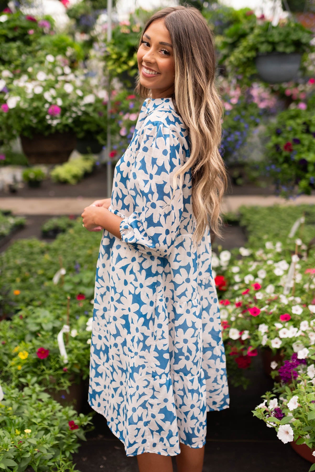 Zoe Blue Floral Button Up Dress