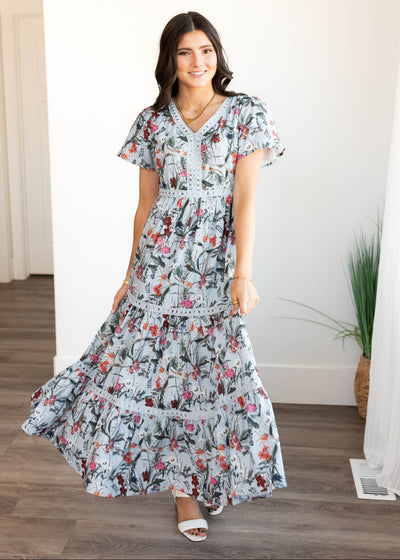 Zoie Blue Floral Tiered Dress