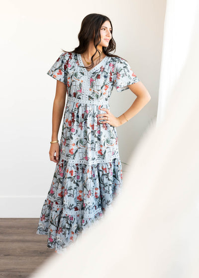 Zoie Blue Floral Tiered Dress