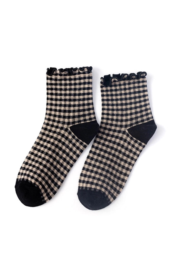 Lyla Black Checker Ruffle Socks