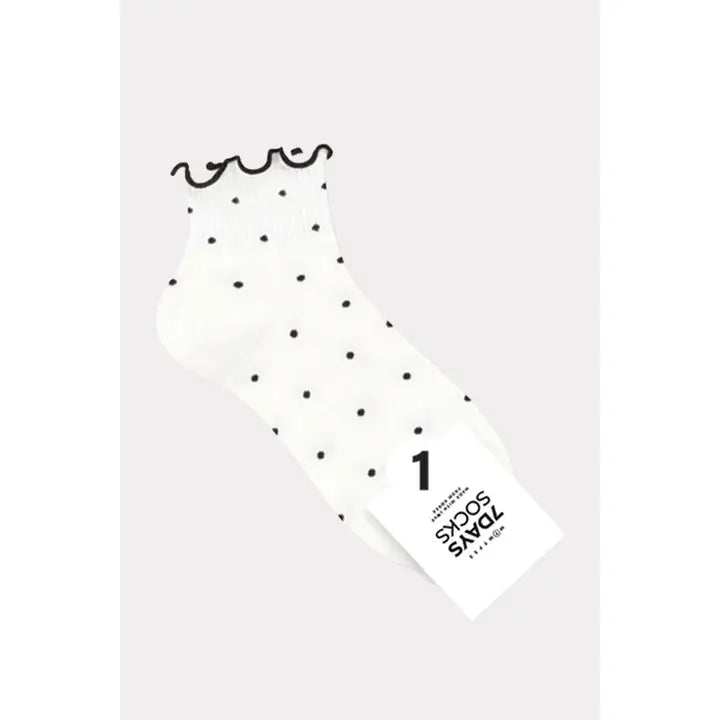 Aubrie White Dot Ruffle Socks