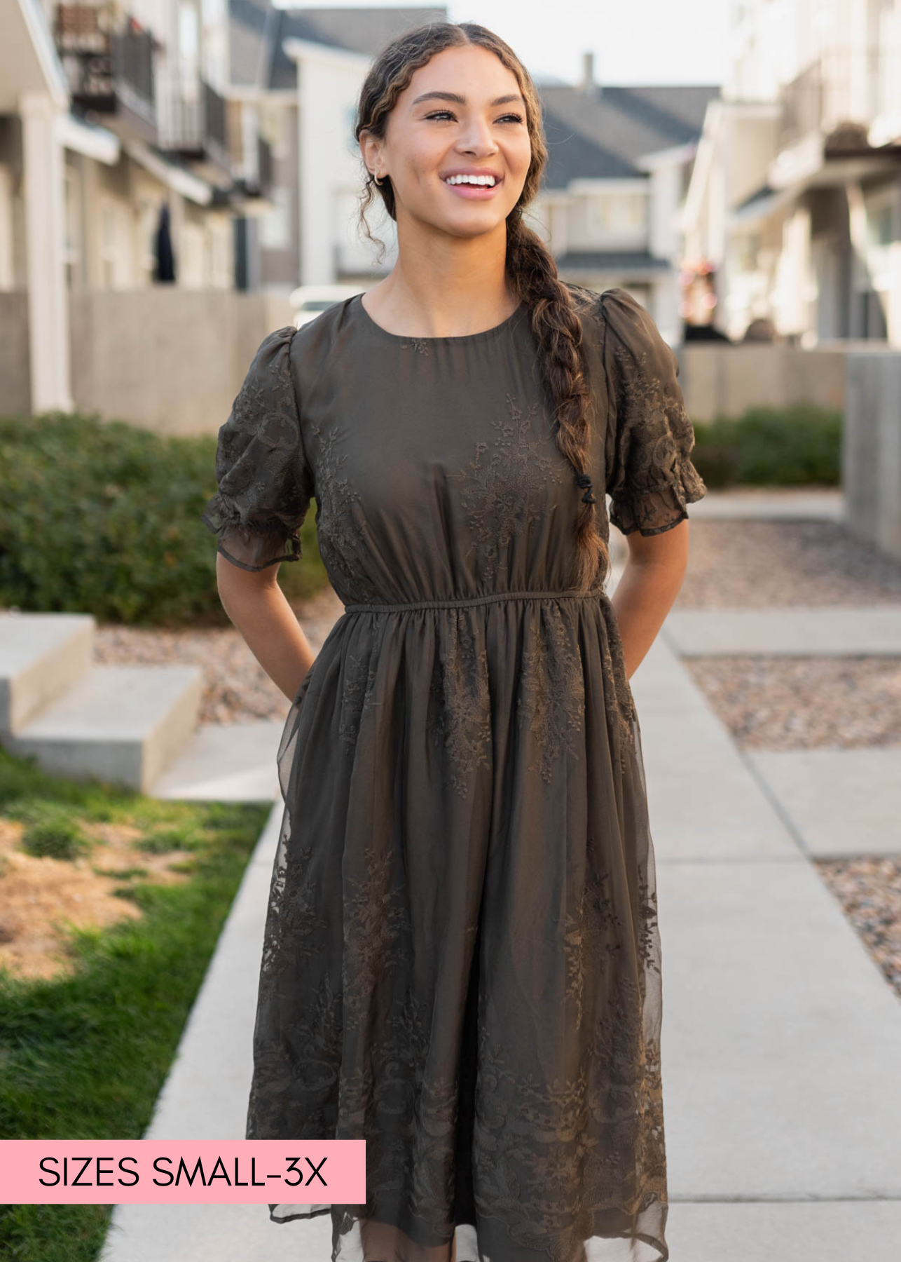 Dark olive embroidered dress