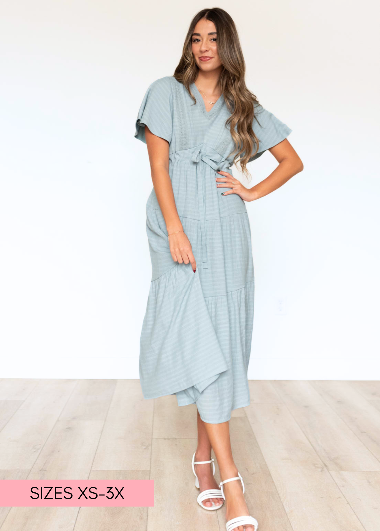 Dusty blue textured tiered dress