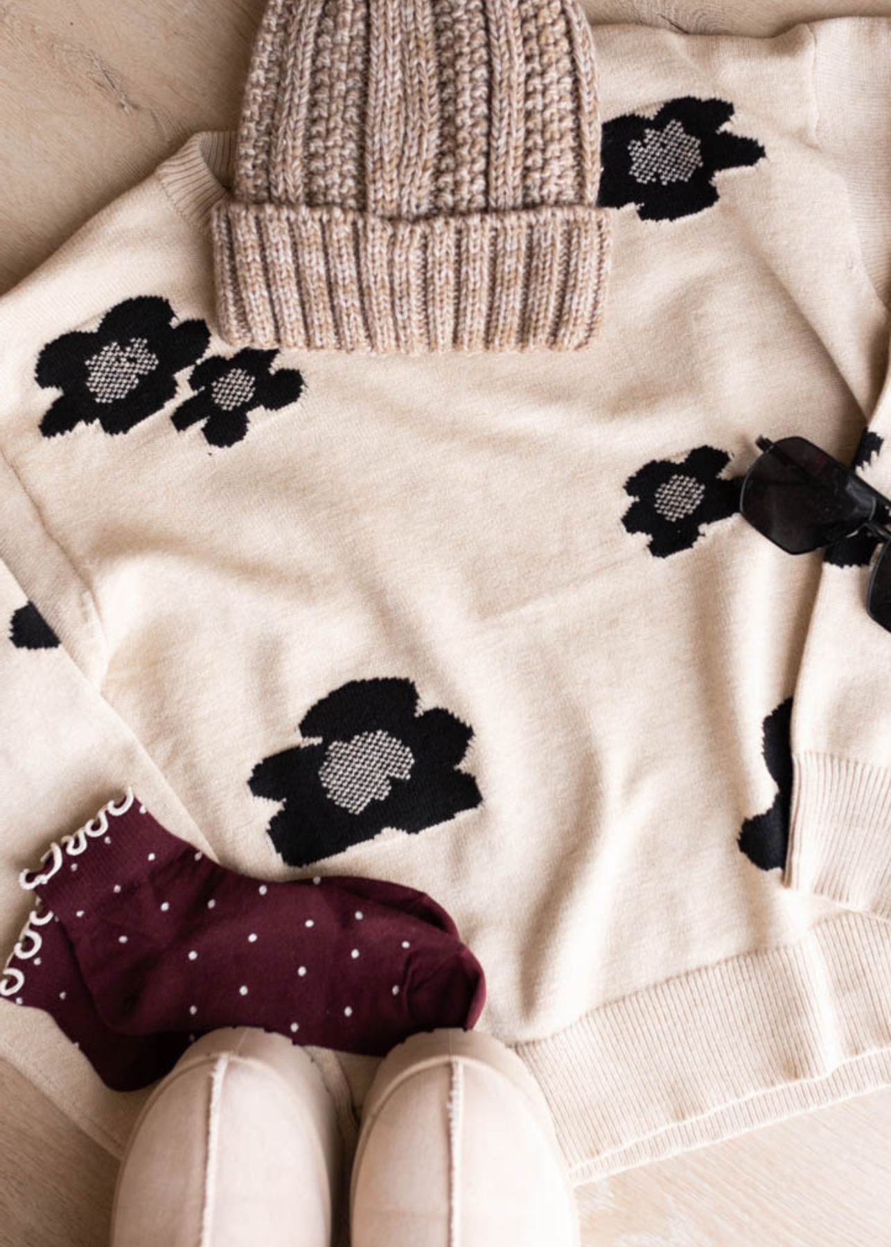 Charnelle Khaki Black Floral Sweater