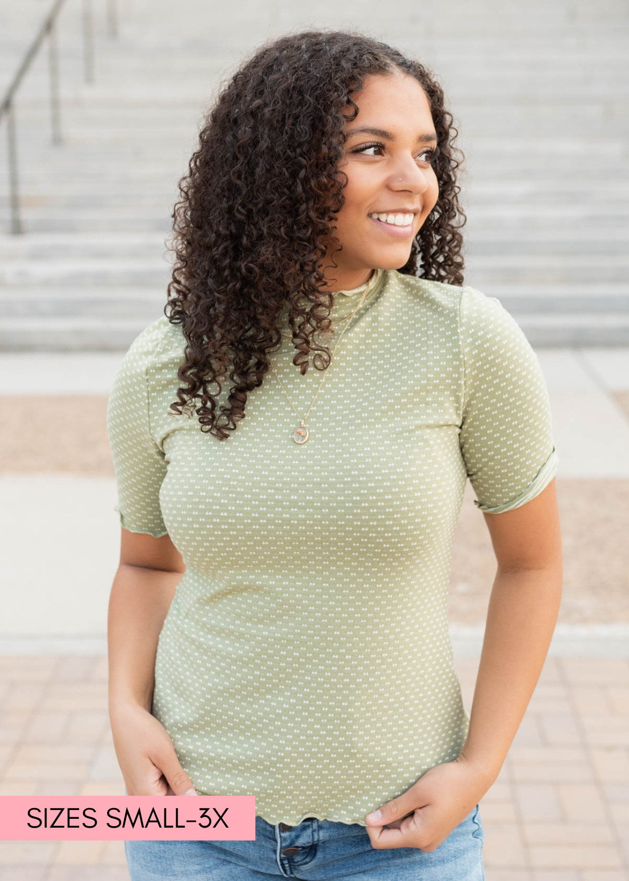 Olive dot texture top