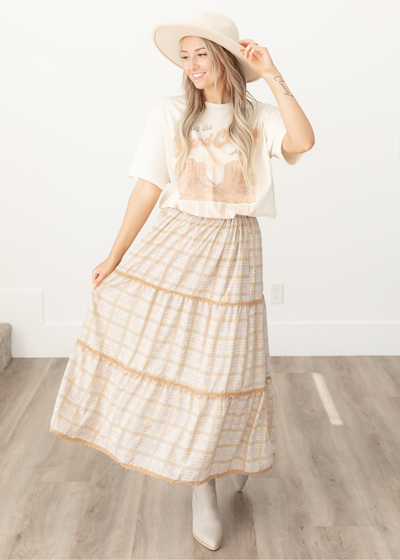 Roma Camel Plaid Skirt